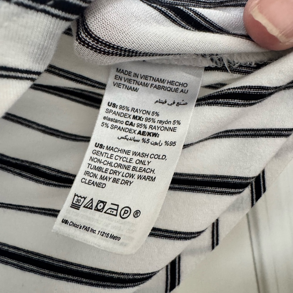 Chico’s Size 0 ( Small/ Medium)Sleeveless Mock Neck Striped Top | Black & White - Picture 4 of 4